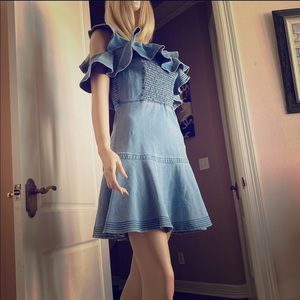 TANYA TAYLOR Denim Ruffle Mini Dress 2 NWOT